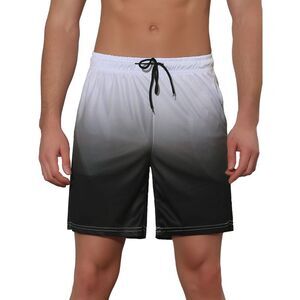 Men's Contrast Color Summer Beach Colorful Swimwear Shorts Black Gray